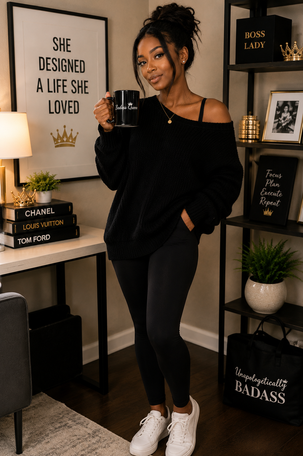 Badass Queen Black Mug with silver logo, 15oz
