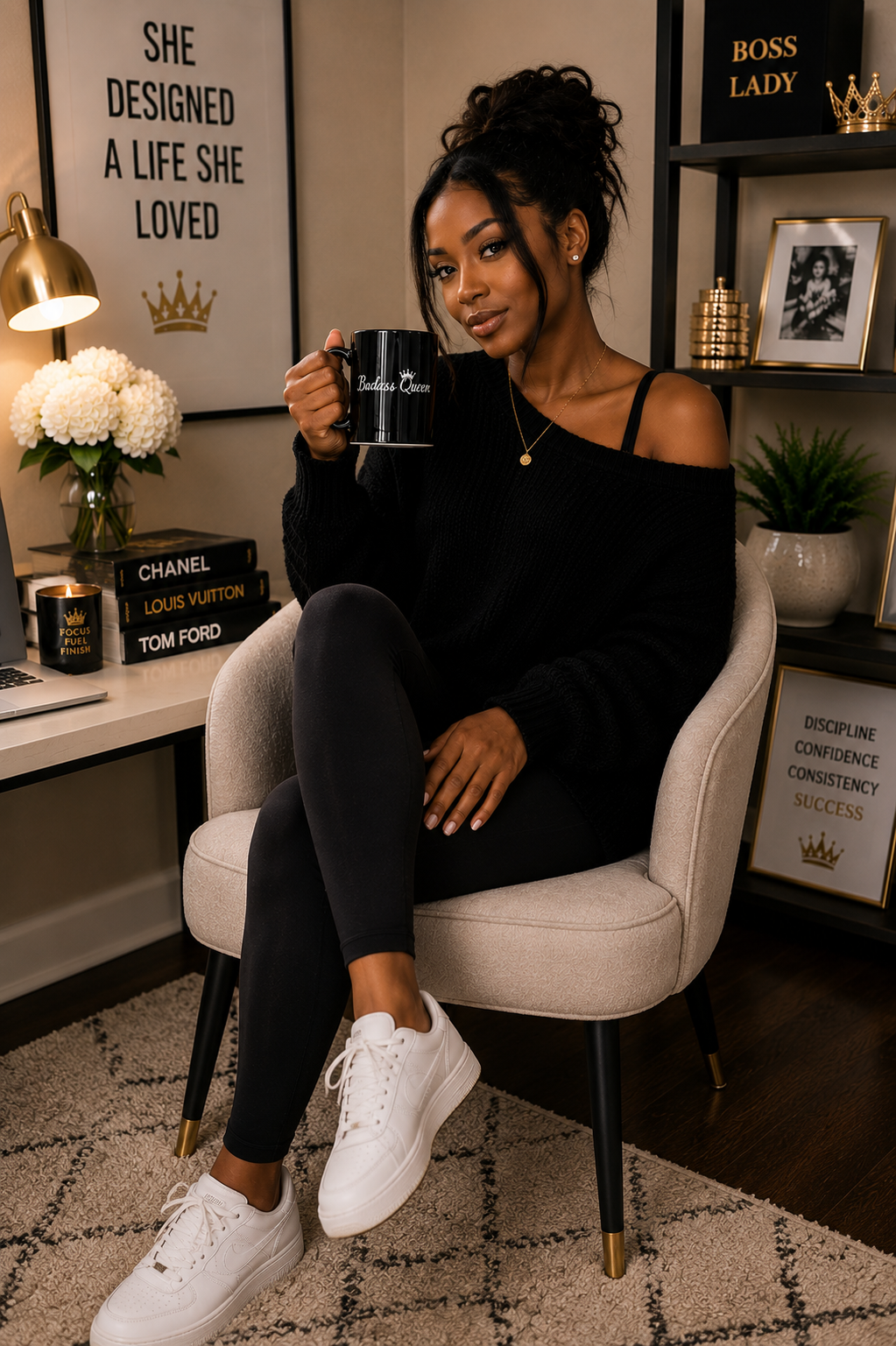 Badass Queen Black Mug with silver logo, 15oz