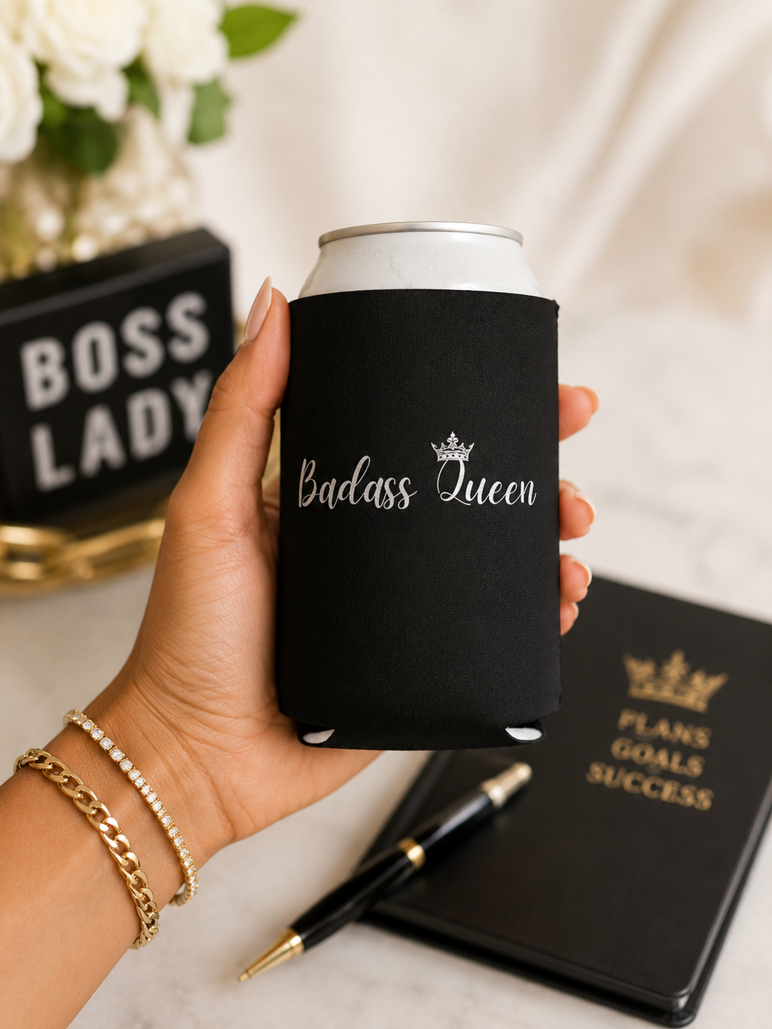 Badass Queen Can Cooler Sleeve