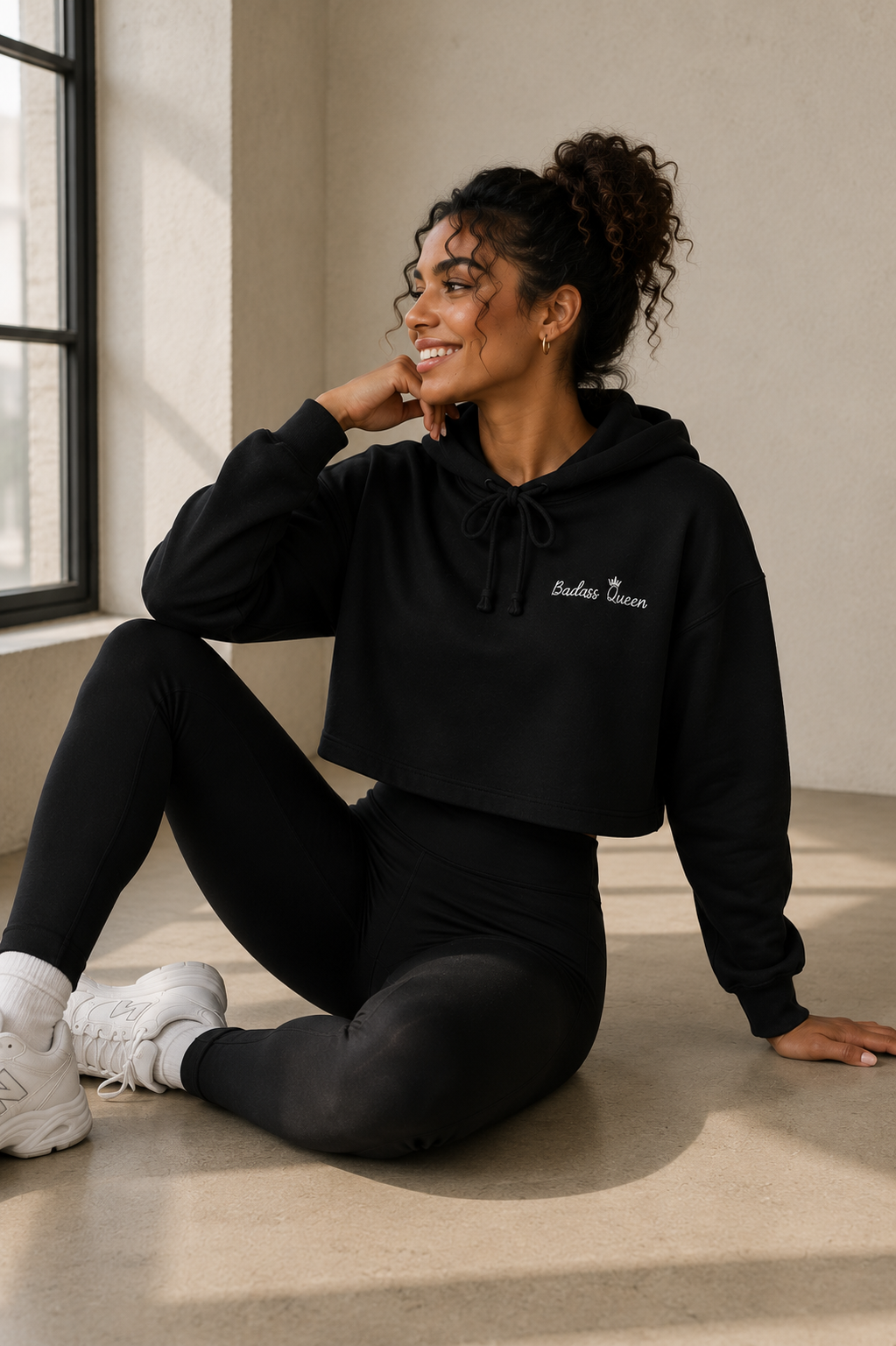 Badass Queen Embroidered Crop Hoodie