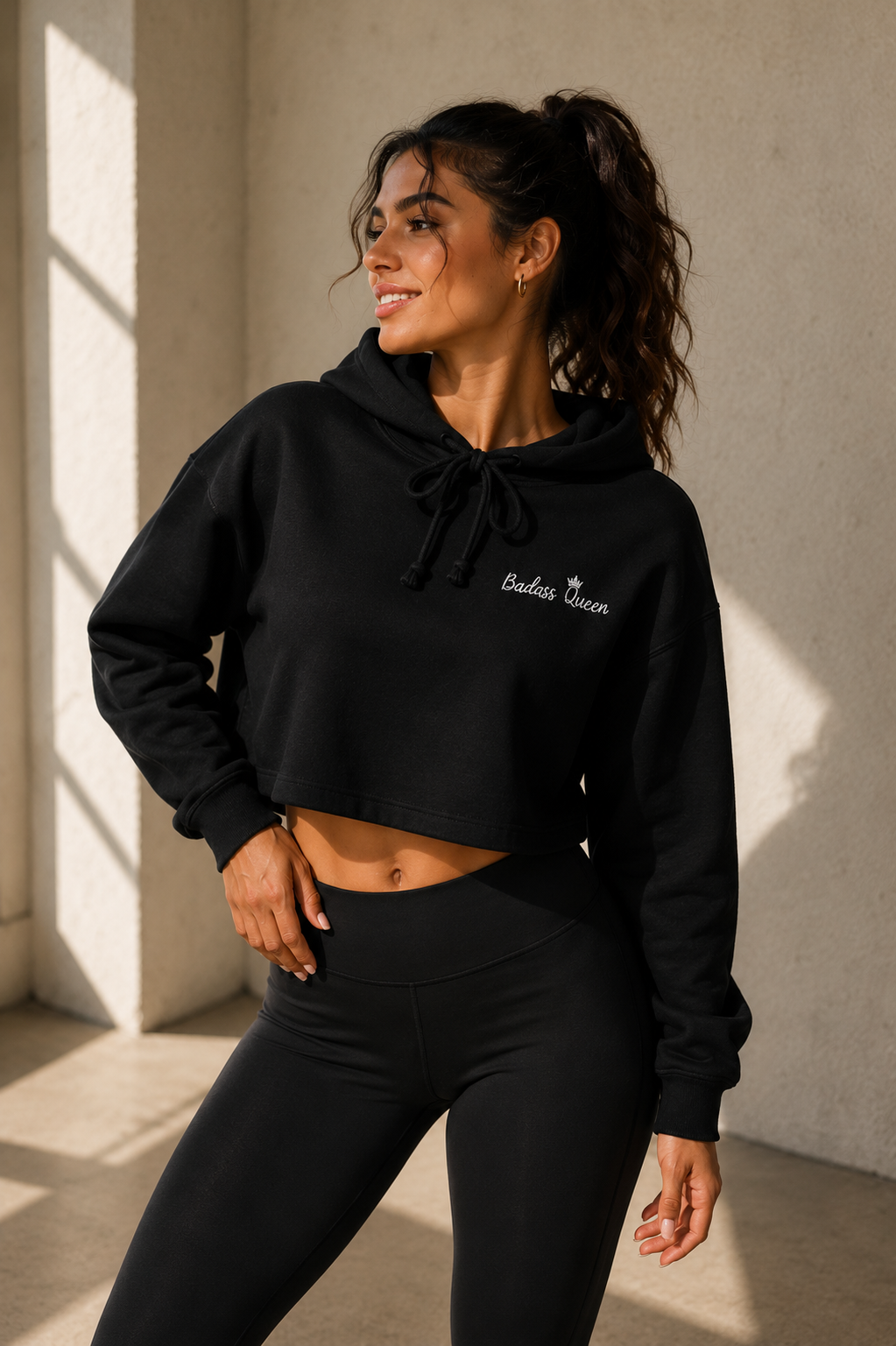 Badass Queen Embroidered Crop Hoodie