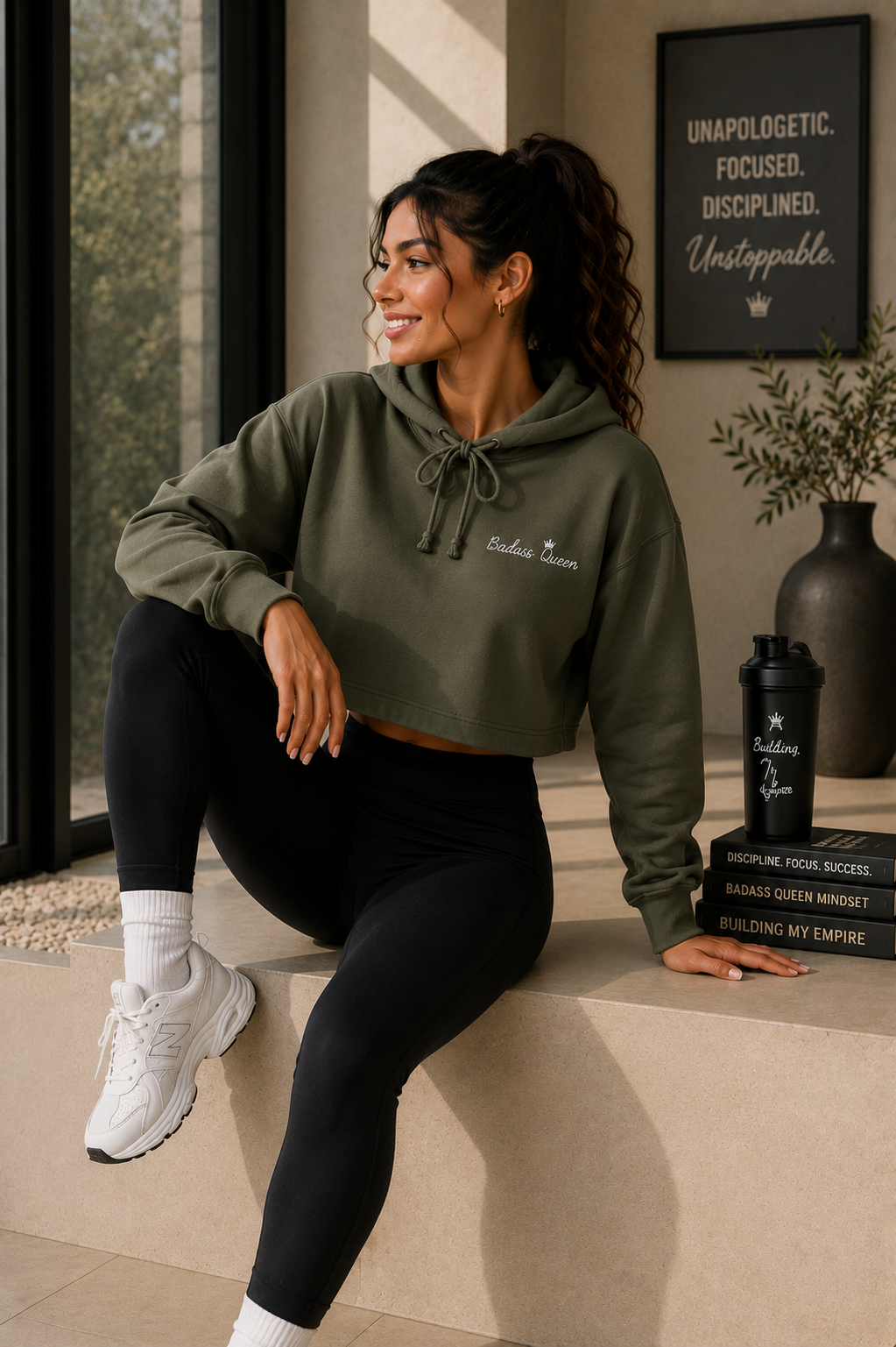 Badass Queen Embroidered Crop Hoodie