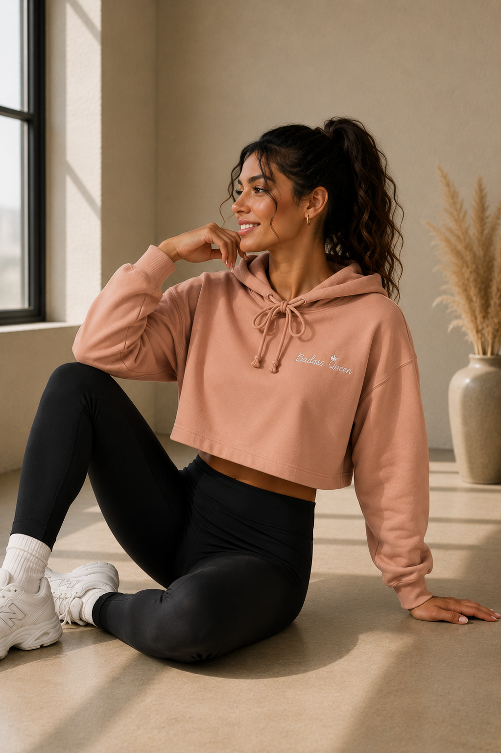 Badass Queen Embroidered Crop Hoodie