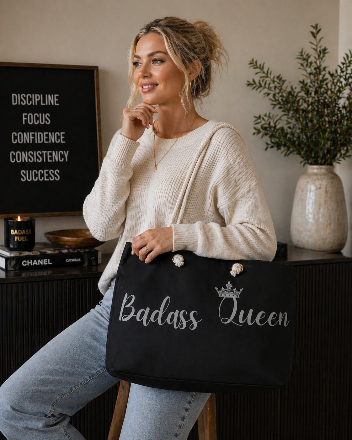 Badass Queen Weekender Bag Black with silver logo