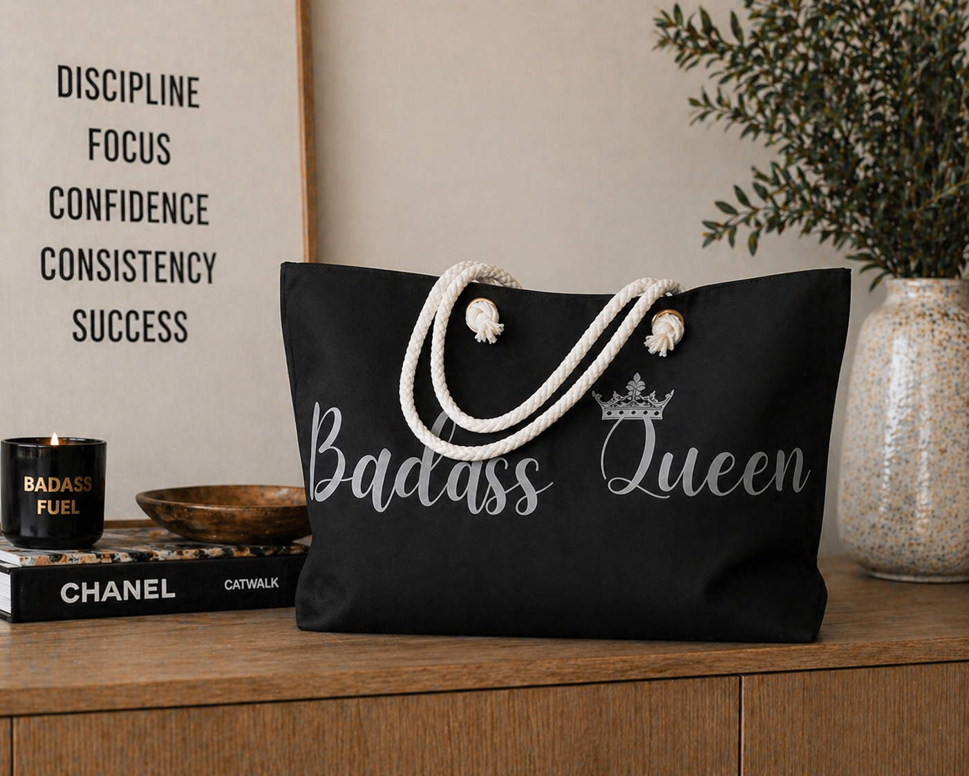 Badass Queen Weekender Bag Black with silver logo