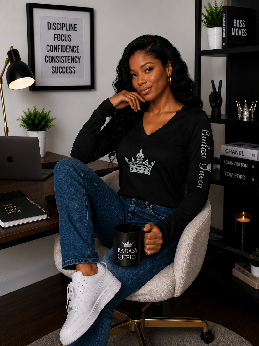 Badass Queen Women's Long Sleeve V-neck Shirt