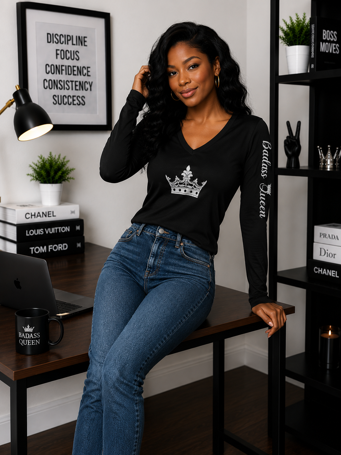 Badass Queen Women's Long Sleeve V-neck Shirt