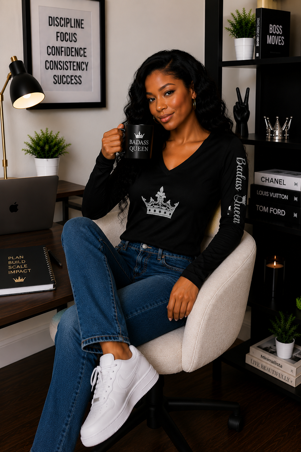 Badass Queen Women's Long Sleeve V-neck Shirt