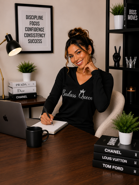 Badass Queen Women's Long Sleeve V-neck Shirt