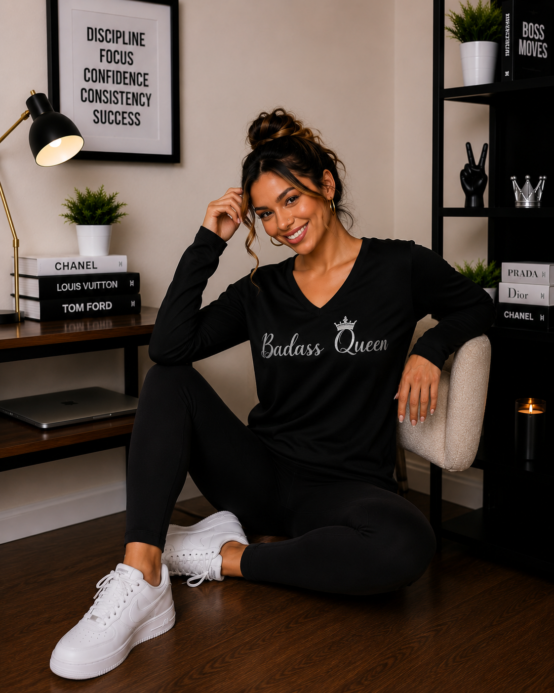 Badass Queen Women's Long Sleeve V-neck Shirt