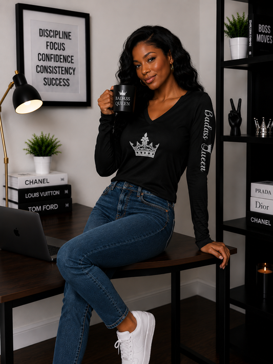 Badass Queen Women's Long Sleeve V-neck Shirt