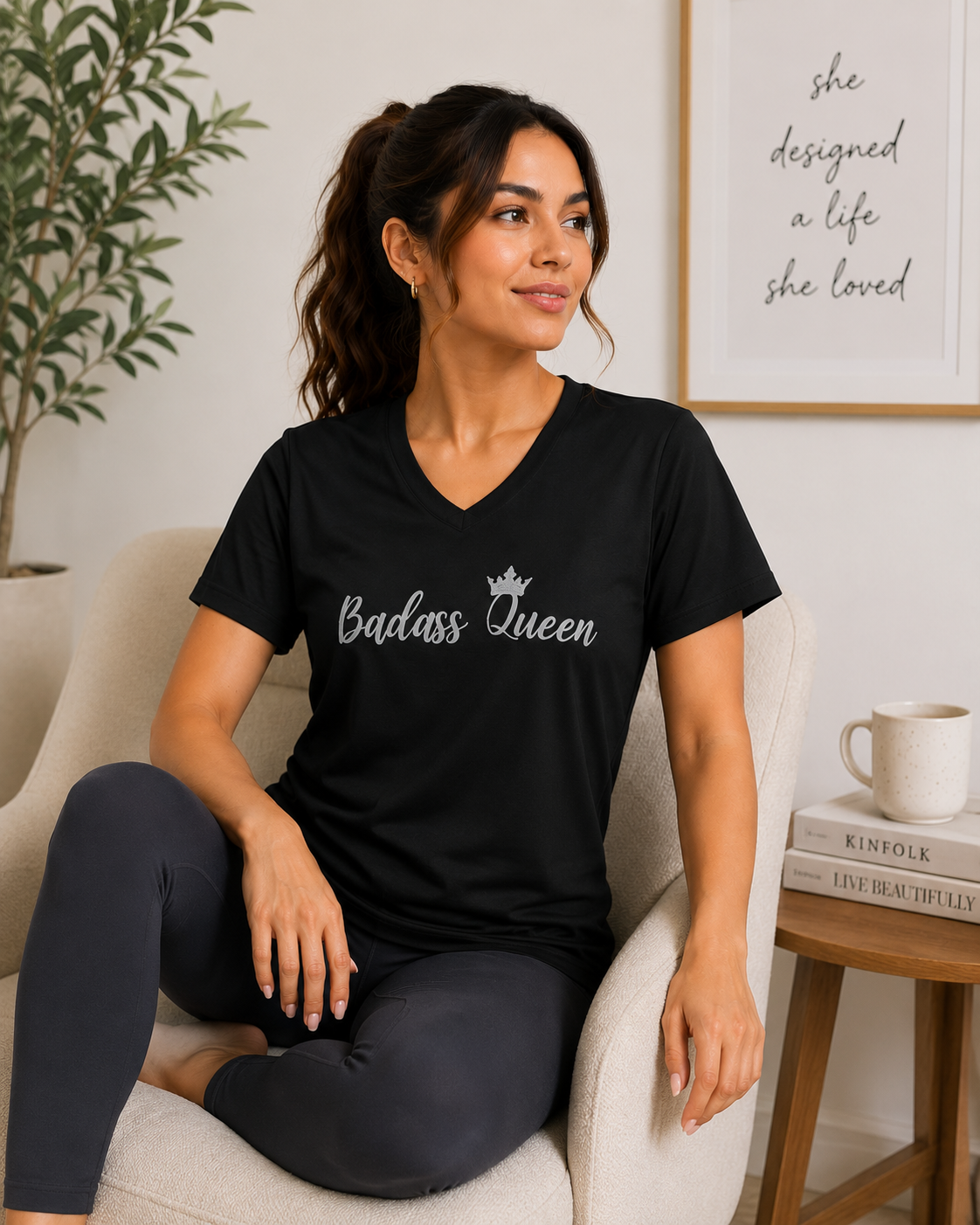 Badass Queen Women's Performance V-Neck T-Shirt