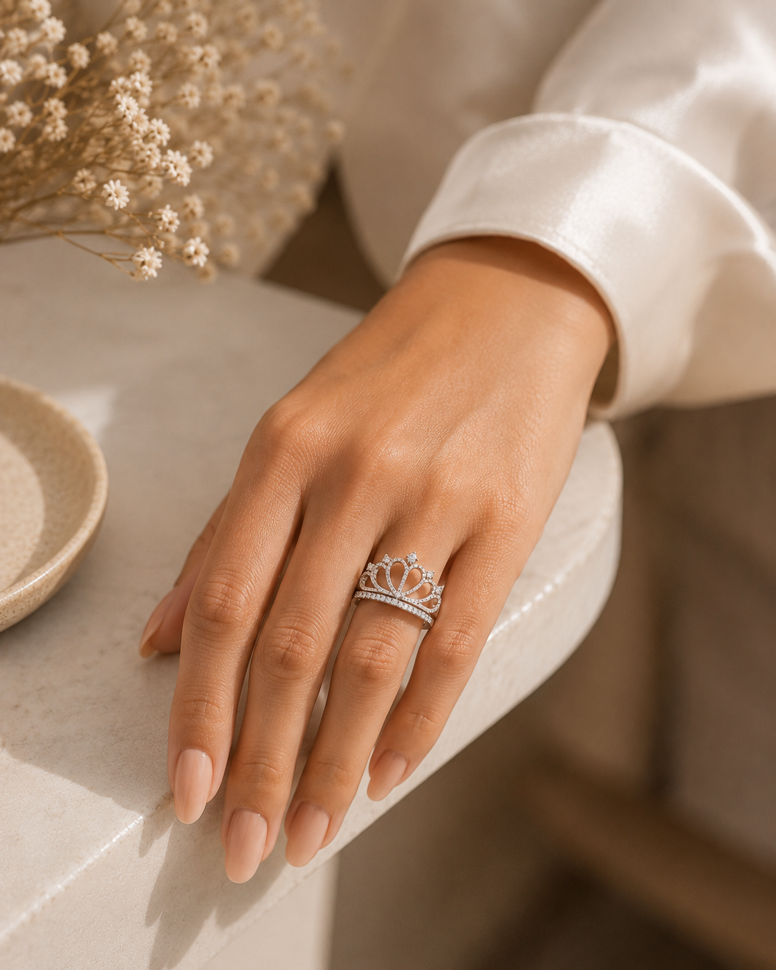 Crown Ring- CZ set in white steel