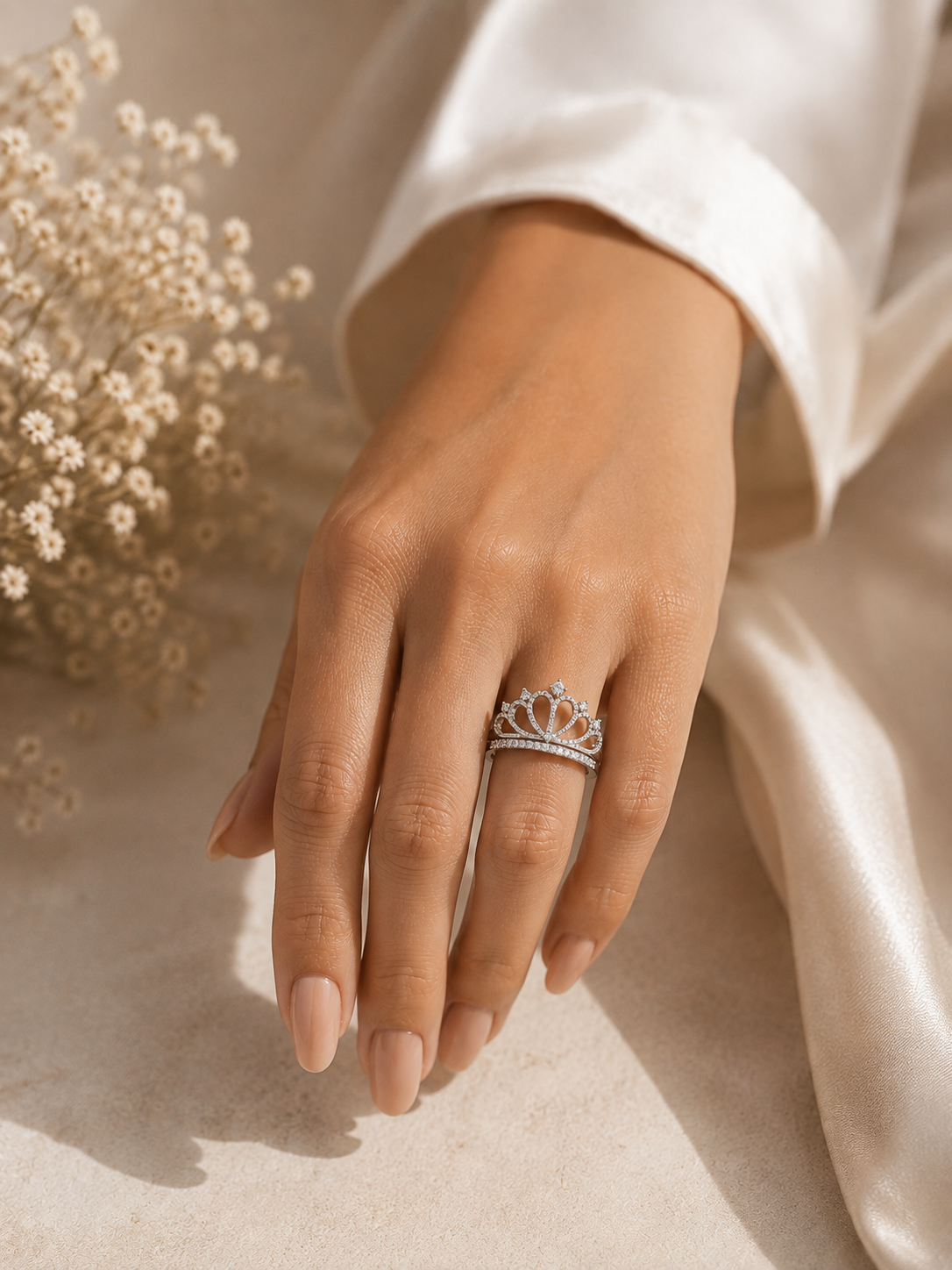 Crown Ring- CZ set in white steel