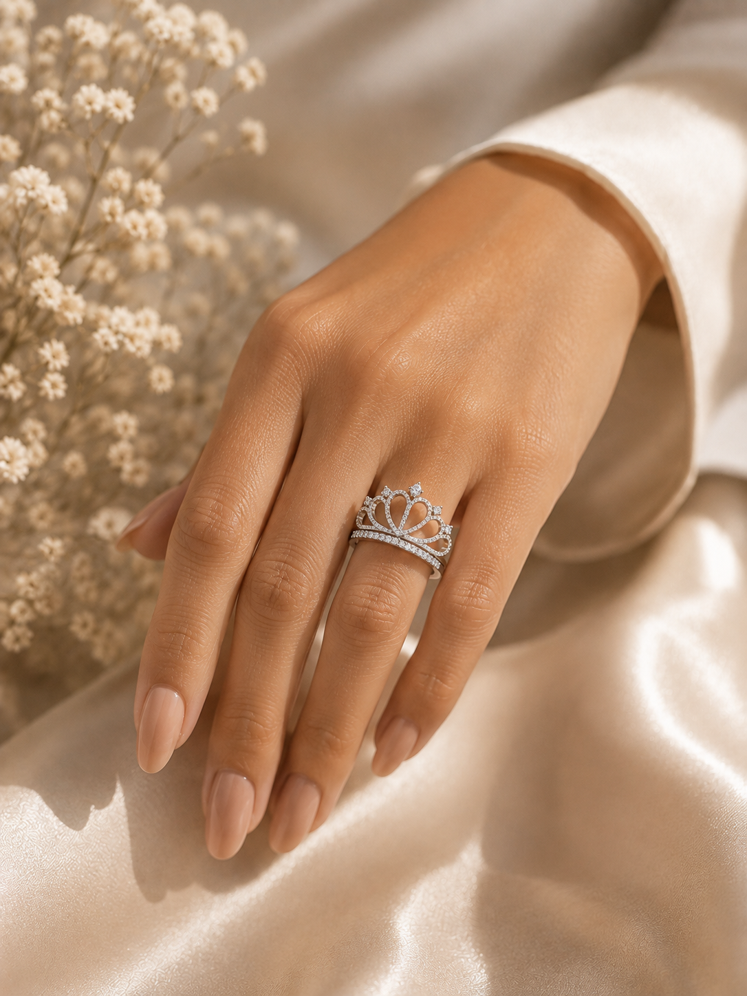 Crown Ring- CZ set in white steel