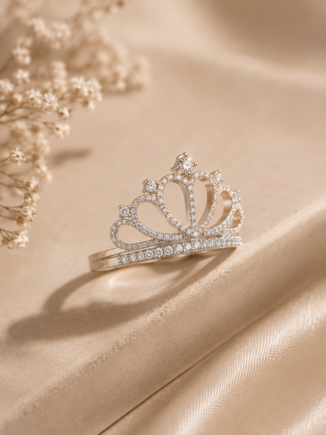 Crown Ring- CZ set in white steel