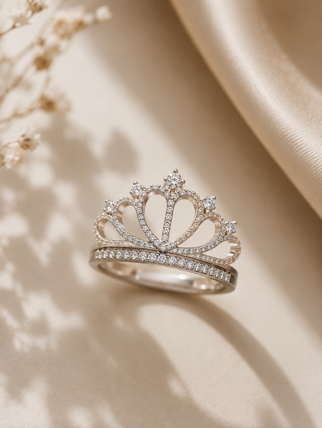 Crown Ring- CZ set in white steel