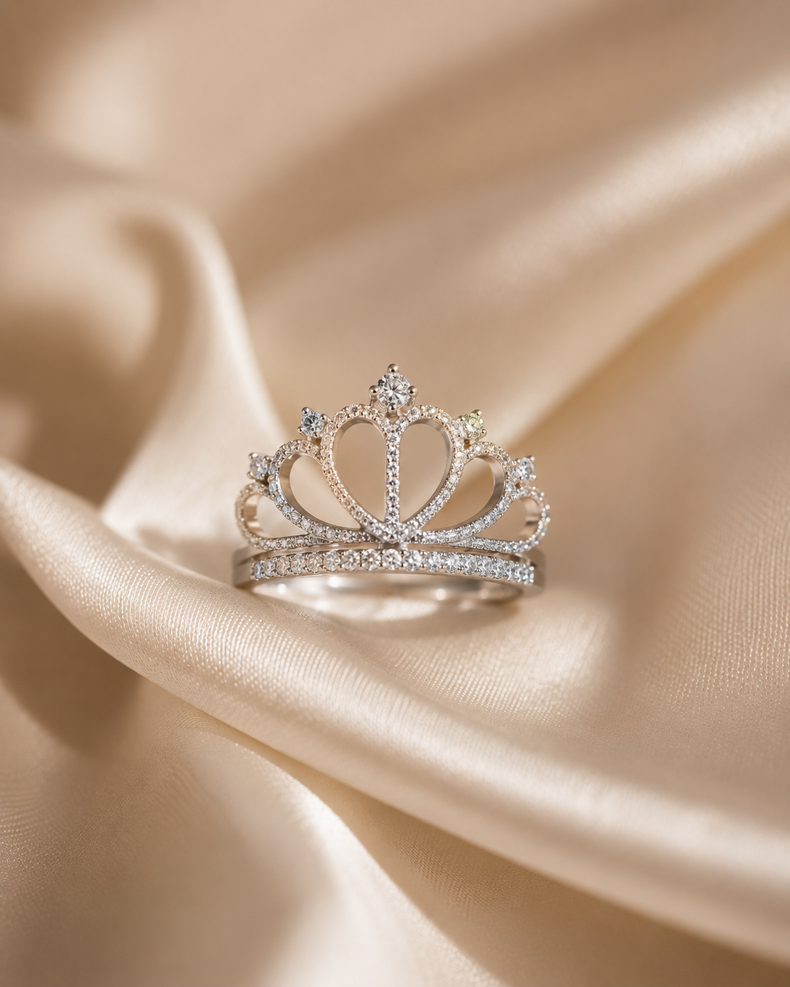Crown Ring- CZ set in white steel
