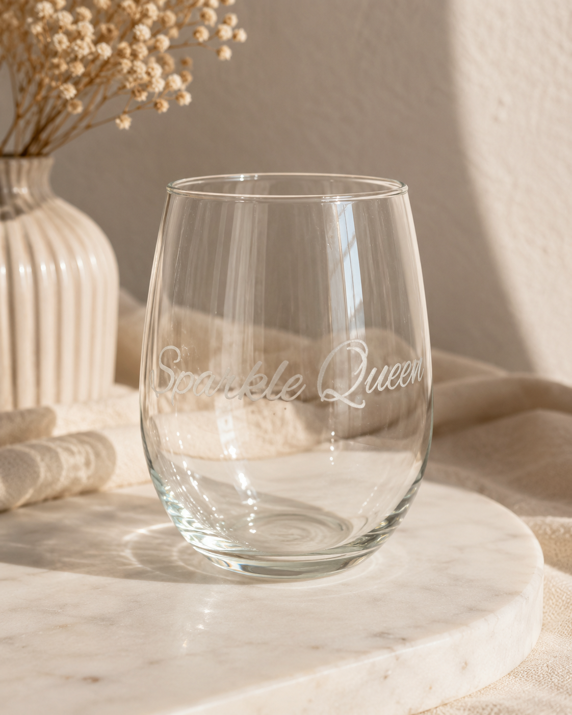 Sparkle Queen Stemless Wine Glass