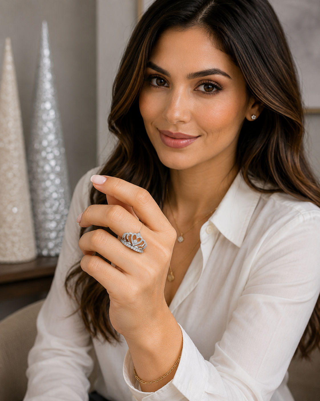 Crown Ring- CZ set in white steel