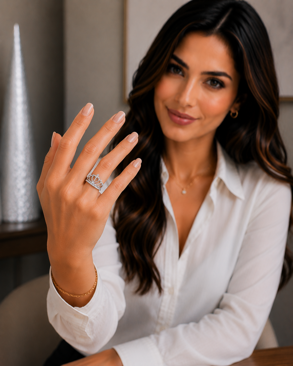 Crown Ring- CZ set in white steel