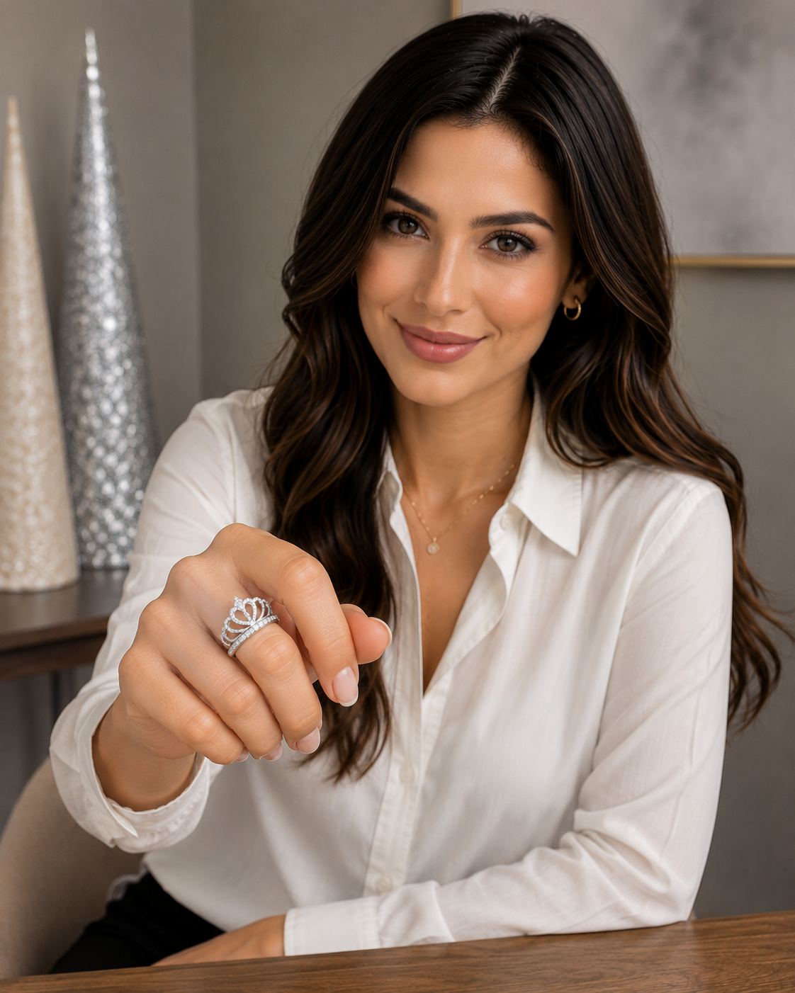 Crown Ring- CZ set in white steel