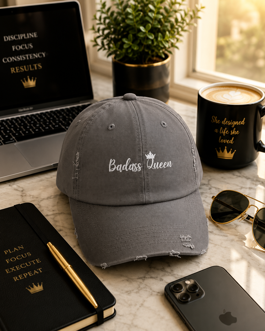 Unisex Distressed Badass Queen Cap